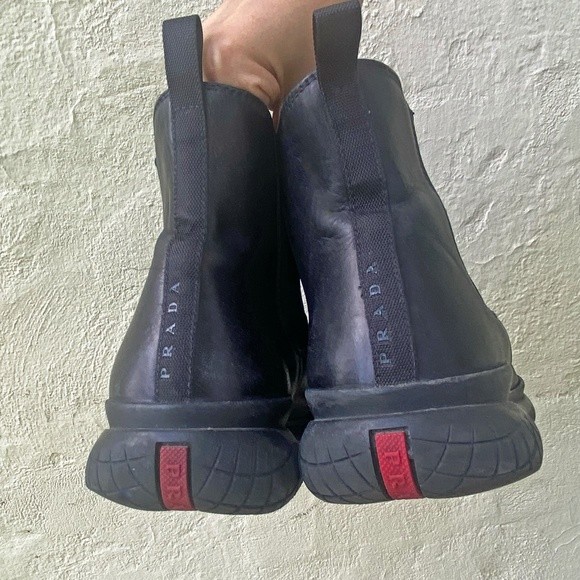 Vintage late '90s/Y2K 2000s Prada Linea Rossa Black Leather Vibram Chelsea Boots - Picture 4 of 5